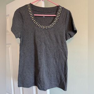 EUC Gray Embellished Scoop Neck Top SIZE MEDIUM